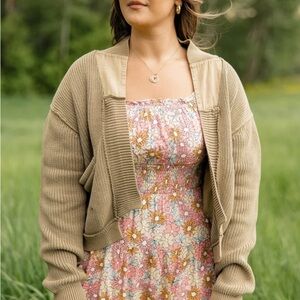 Free People Worn Thru Surplus Cardi Olive